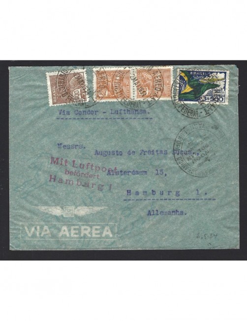 Carta correo aéreo Brasil línea Condor Zeppelin Otros Mundial - 1931 a 1950.