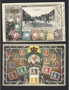 Dos tarjetas postales Alemania motivos filatélicos en relieve Alemania - 1900 a 1930.