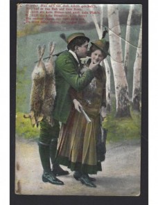 Tarjeta postal ilustrada Alemania escena romántica de caza Alemania - 1900 a 1930.