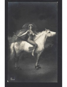 Tarjera postal ilustrada Alemania señorita a caballo Alemania - 1900 a 1930.