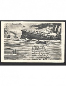 Tarjeta postal Alemania I Guerra Mundial escena de guerra naval Imperios Centrales - I Guerra Mundial.