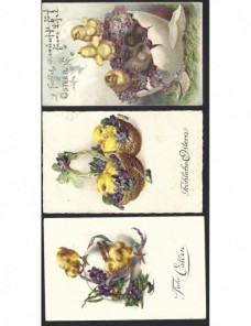 Tres tarjetas postales ilustradas Alemania felicitaciones de Pascua Alemania - 1900 a 1930.