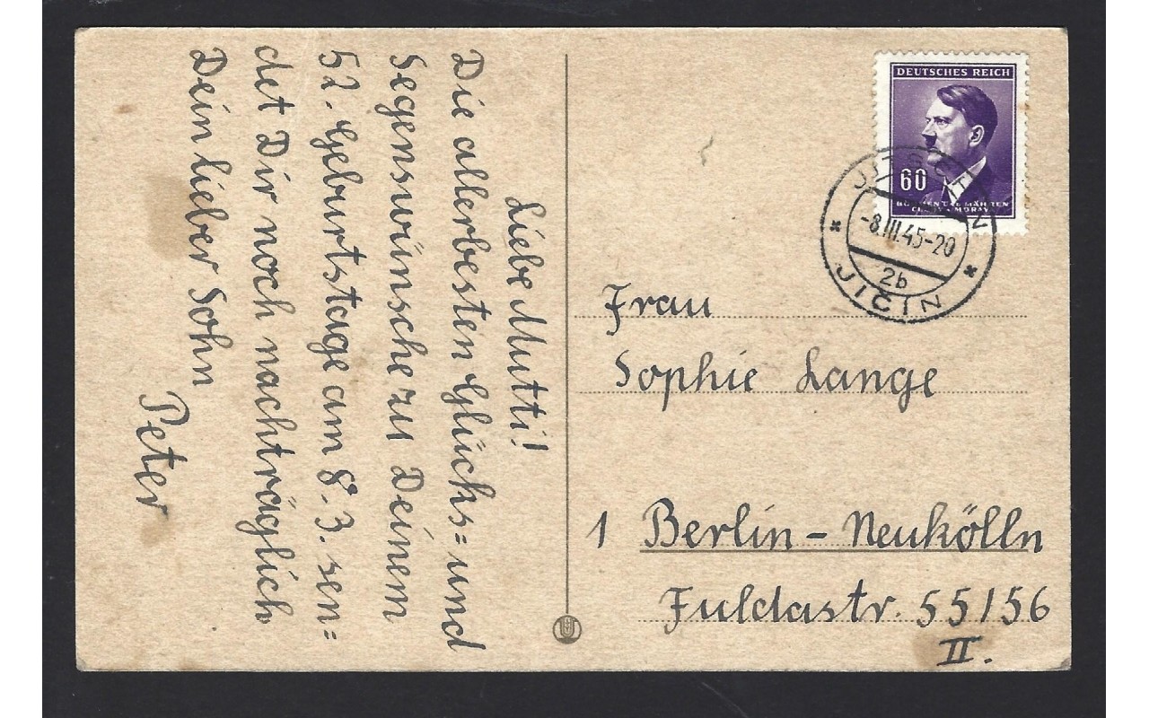 Tarjeta postal ilustrada Alemania ocupación Sudetes Colonias y posesiones - 1931 a 1950.