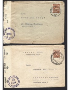 Tres cartas Alemania ocupación aliada censura militar Alemania - 1931 a 1950.