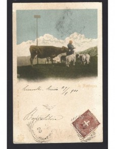 Tarjeta postal ilustrada Italia escena pastoril Otros Europa - Siglo XIX.