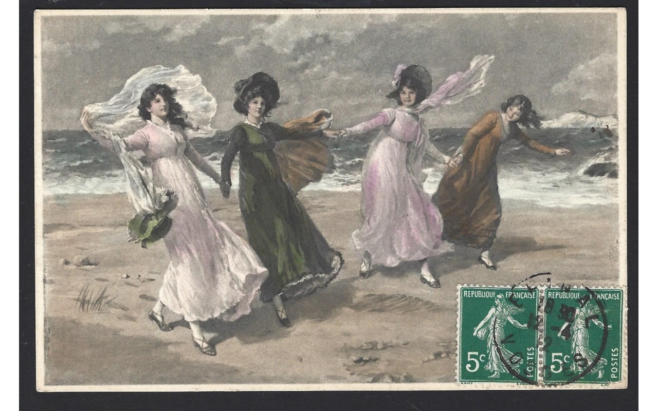 Tarjeta postal ilustrada Francia escena pintada Francia - 1900 a 1930.