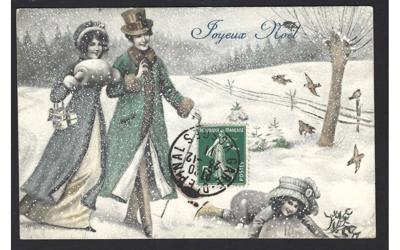 Tarjeta postal ilustrada Francia escena de Navidad Francia - 1900 a 1930.