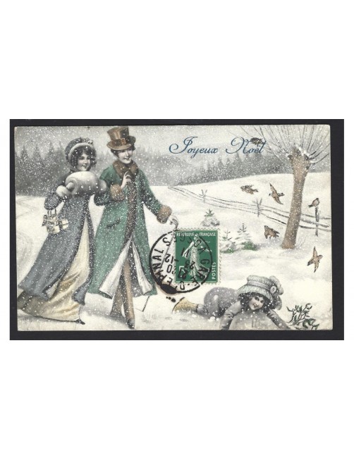 Tarjeta postal ilustrada Francia escena de Navidad Francia - 1900 a 1930.