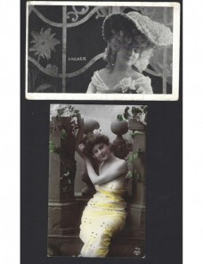 Dos tarjetas postales ilustradas Francia imagen señoritas Francia - 1900 a 1930.