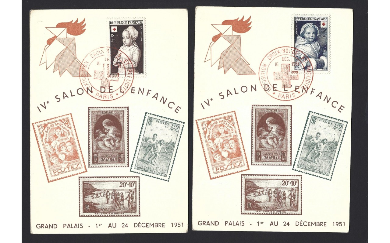 Dos tarjetas postales Francia Salón de la Infancia Francia - Desde 1950.