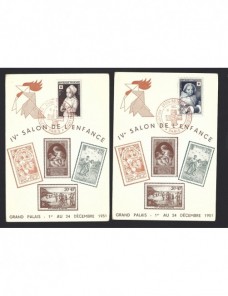 Dos tarjetas postales Francia Salón de la Infancia Francia - Desde 1950.