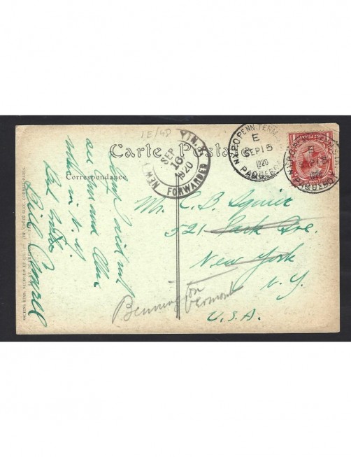 Tarjeta postal Francia correo paquebot inglés Gran Bretaña - 1900 a 1930.